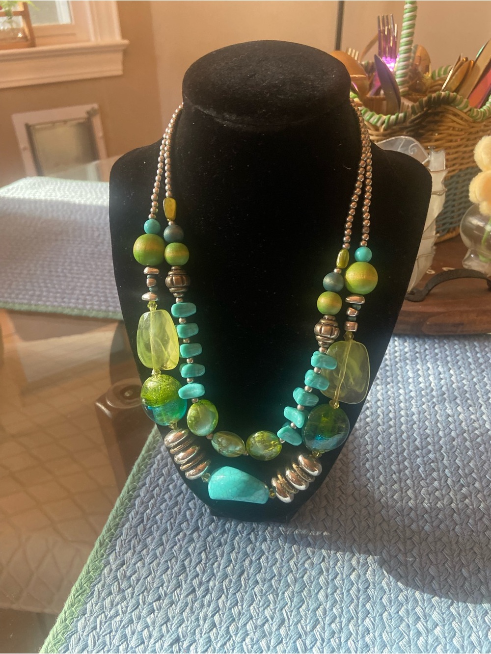 Handcrafted Green & Turquoise Beaded Women's Necklace